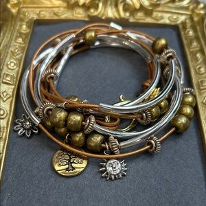 Lizzy James Multi-Strand Bracelet in Gold, Sterling Silverplate & Brown size Lg